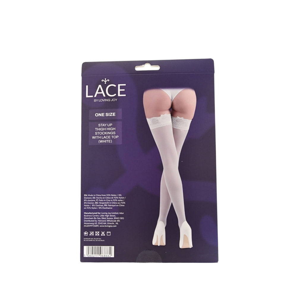 Lace By LJ Stay Up Thigh High Stockings - White > Clothes > Hosiery > Stockings