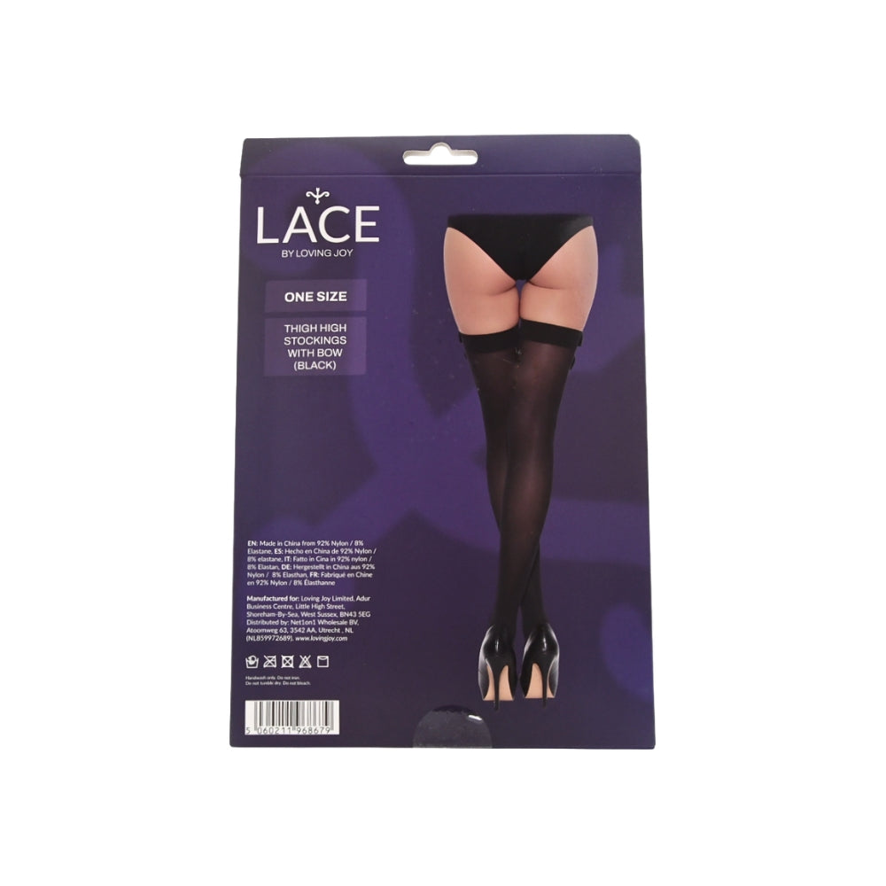 Lace By Lj – Thigh High Stockings With Bow One Size - Black > Clothes > Hosiery > Stockings