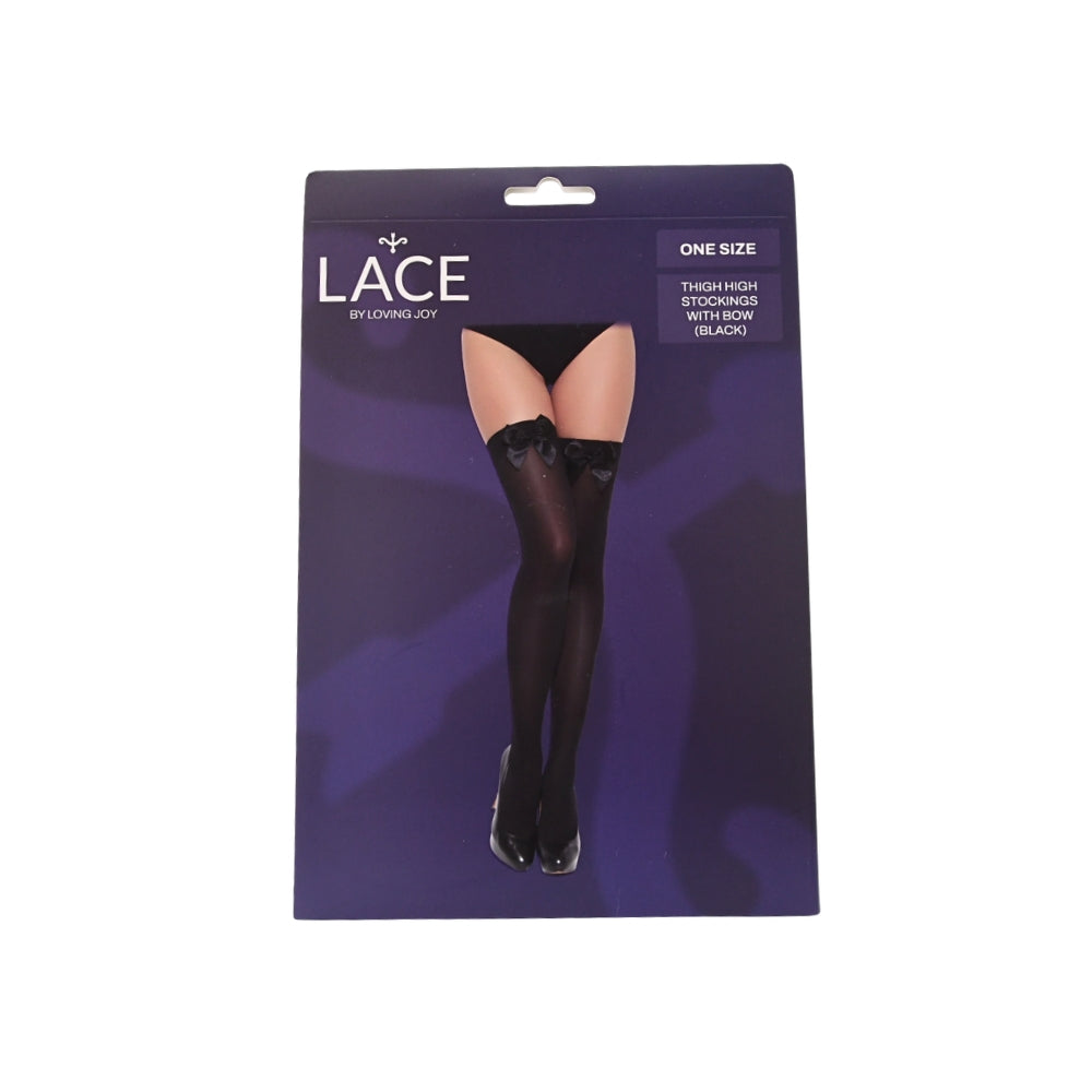 Lace By LJ – Thigh High Stockings With Bow One Size - Black > Clothes > Hosiery > Stockings