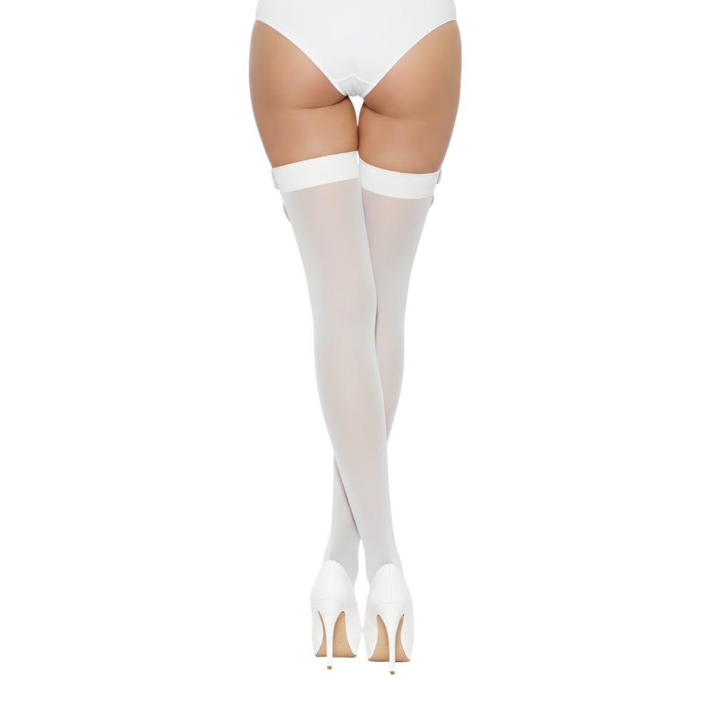 Women's Lace By LJ Thigh High – Lace Stockings With Bow - White > Clothes > Hosiery > Stockings