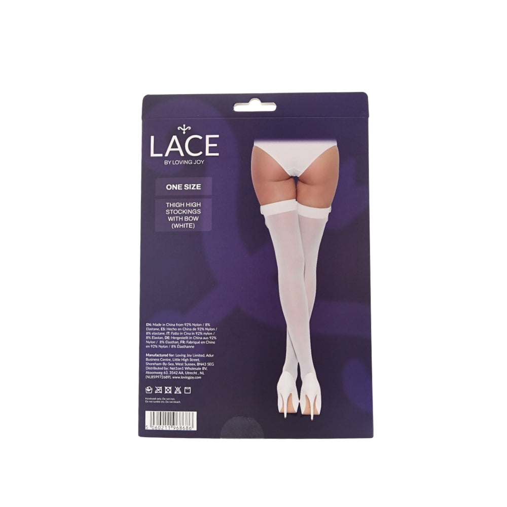 Lace By LJ Thigh High – Lace Stockings With Bow - White > Clothes > Hosiery > Stockings