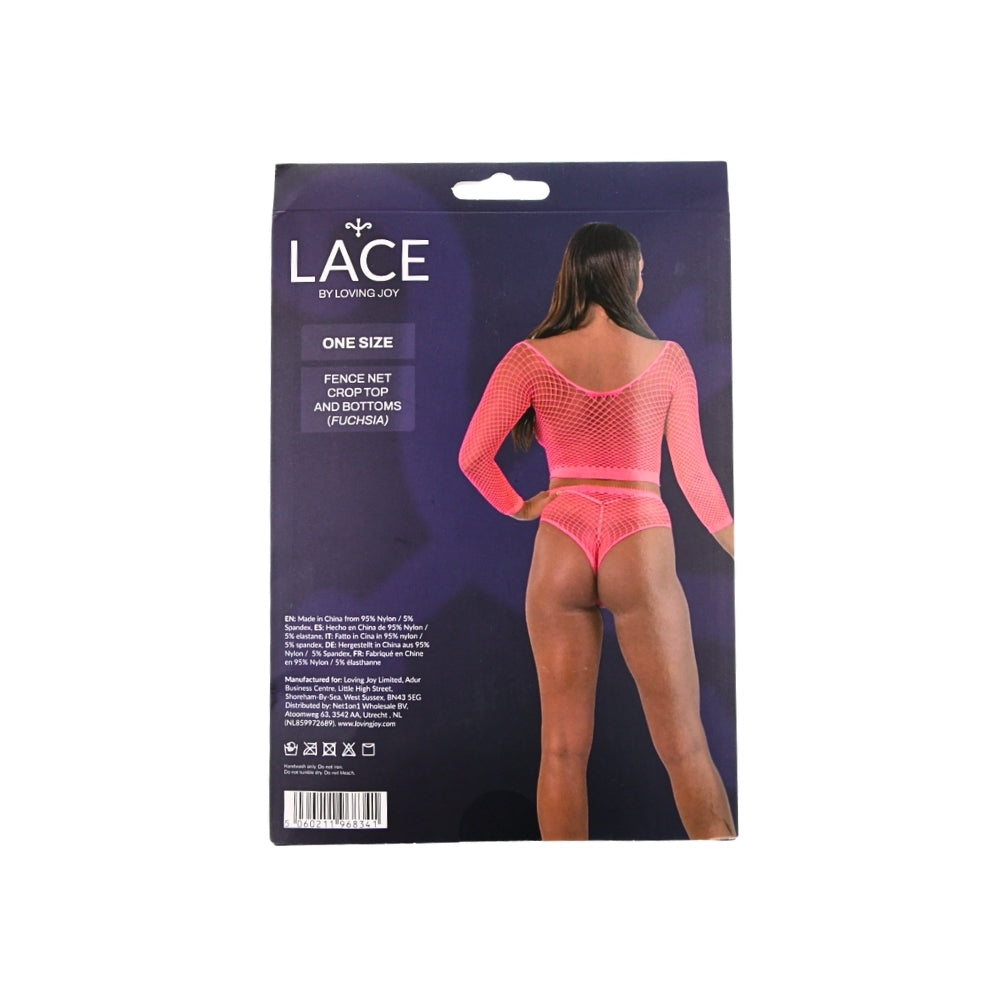 Lace By LJ Fence Net – Two Piece Crop Top And Bottoms - Fuchsia > Clothes > Lingerie Sets