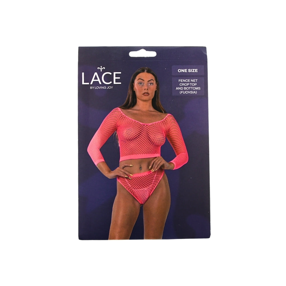 Lace By LJ Fence Net – Two Piece Crop Top And Bottoms - Fuchsia > Clothes > Lingerie Sets