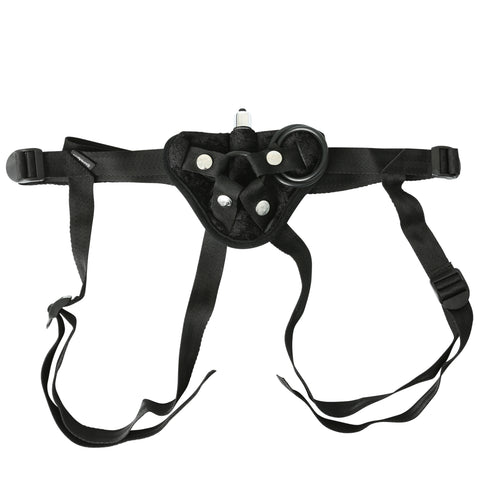 Sportsheets Vibrating Strap-On Harness with Clitoral Vibrator – Velvet Fabric Vibrator Harness Black > Dildos > Strap On Harnesses