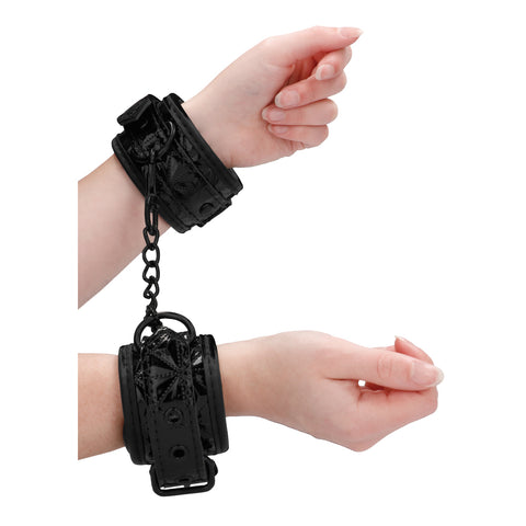 Ouch Luxury Black Faux Leather Hand Cuffs With Lining > Bondage Gear > Handcuffs