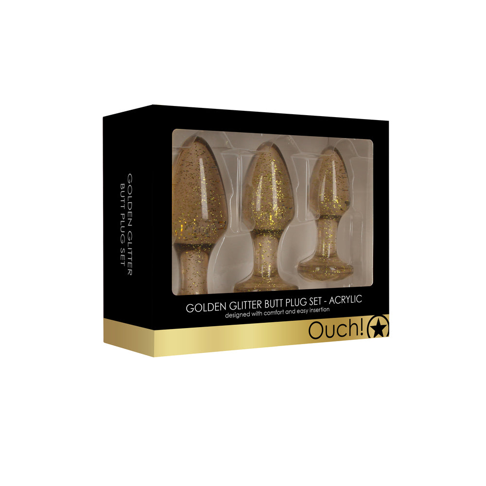 Ouch Golden Glitter Acrylic Butt Plug Set – Acrylic Butt Plugs > Anal Range > Butt Plug Kits