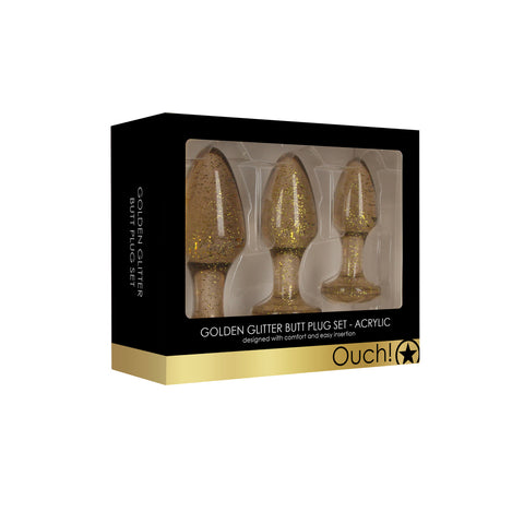 Ouch Golden Glitter Acrylic Butt Plug Set – Acrylic Butt Plugs > Anal Range > Butt Plug Kits