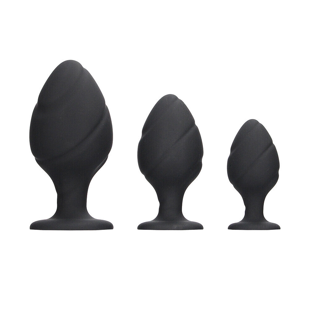 Ouch Silicone Swirled Butt Plug Set Black Default Title > Anal Range > Butt Plug Kits