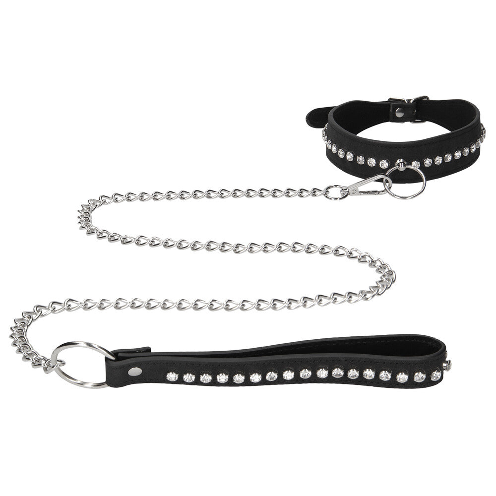 Ouch Diamond Studded Faux Leather Collar And Leash Set
