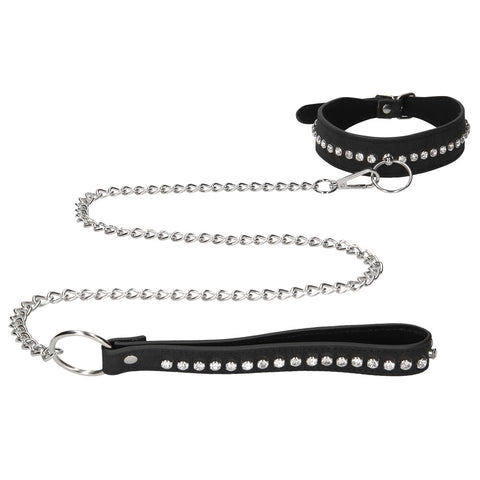 Ouch Diamond Studded Faux Leather Collar And Leash Set