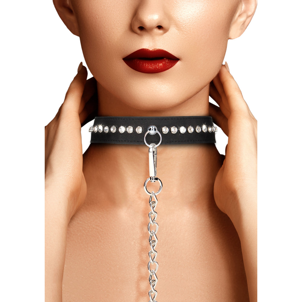 Ouch Diamond Studded Collar with Leash – Adjustable BDSM Collar Set > Bondage Gear > Collars & Leashes
