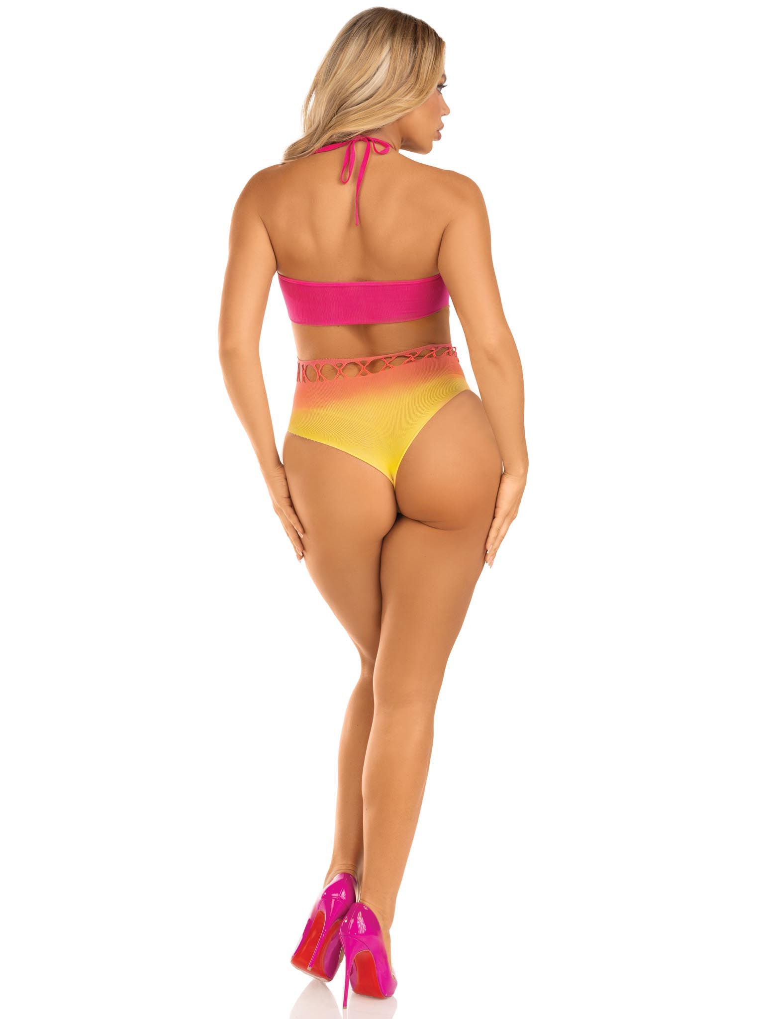 Ombre Halter Bodysuit One Size Seamless Lingerie Sunset Design Secondary image