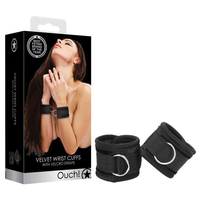 Ouch Velvet and Velcro Adjustable Handcuffs Restraints Black > Bondage Gear > Restraints
