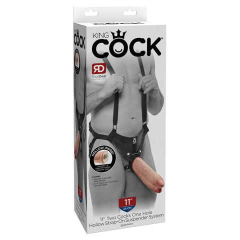King Cock 11 Inch Flesh Two Cocks One Hole Hollow StrapOn > Realistic Dildos and Vibes > Double Dildos