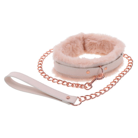 Peach Faux Fur Collar And Leash Set With Rose Gold Luxury > Bondage Gear > Collars & Leashes