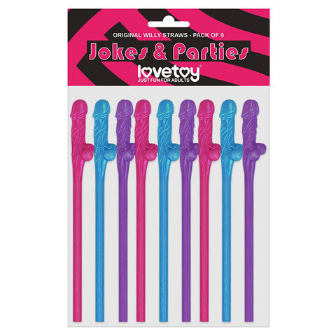 Lovetoy Pack Of 9 Willy Straws Blue Pink And Purple Default Title Hen And Stag Nights