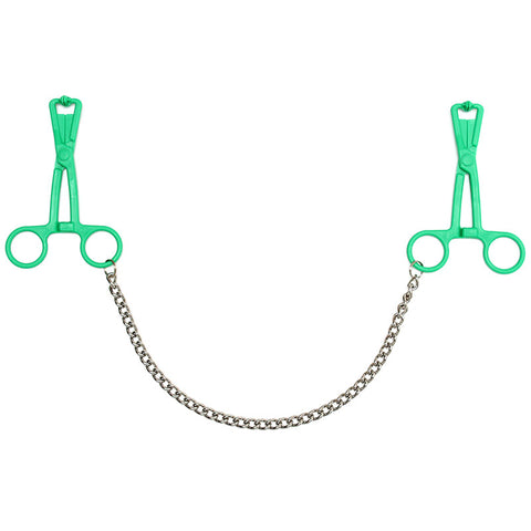 Green Scissor Nipple Clamps With Metal Chain Default Title > Bondage Gear > Nipple Clamps