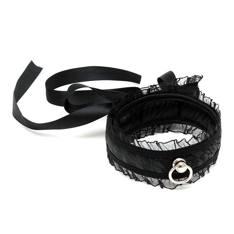 Satin Look Black Collar With O Ring Default Title > Bondage Gear > Collars