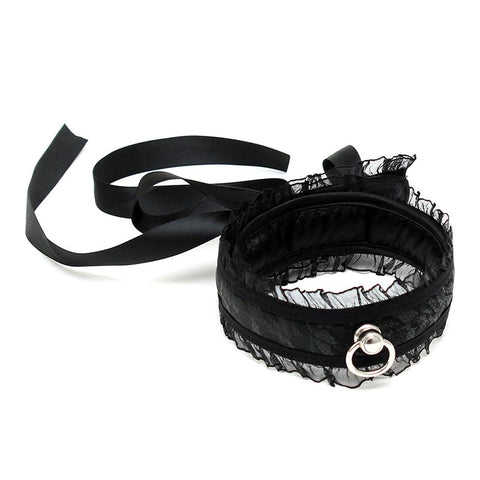 Satin Look Black Collar With O Ring Default Title > Bondage Gear > Collars