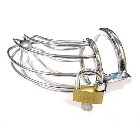 Rouge Stainless Steel Male Chastity Cage With Padlock > Bondage Gear > Male Chastity