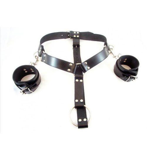 Rouge Garments Cuff Harness (Black) – Adjustable Leather Waist Harness with Detachable Wrist Cuffs and Metal O-Ring Harness > Bondage Gear > Restraints