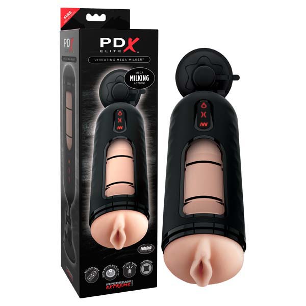 PDX Elite Vibrating Mega Milker – Rechargeable Powered Stroker Vibrator > Sex Toys For Men > Masturbators > Vibrating
