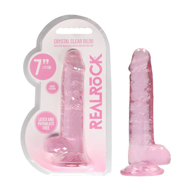 REALROCK Crystal Clear 7 Inch Realistic Silicone Dildo with Suction Cup Base Pink > Dildos > Realistic Dildos