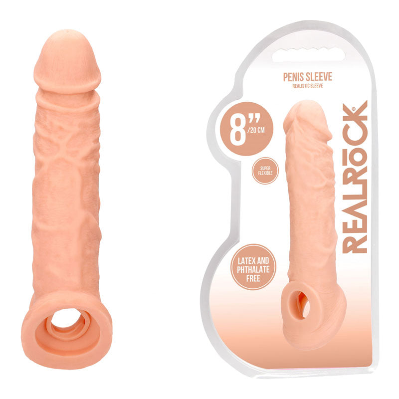 REALROCK 8'' Realistic Penis Extender 20.3 cm Extension Sleeve Flesh SLEEVES