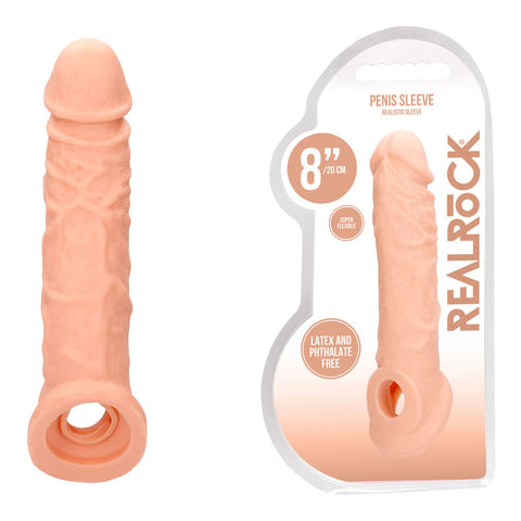 REALROCK 8'' Realistic Penis Extender 20.3 cm Extension Sleeve Flesh SLEEVES