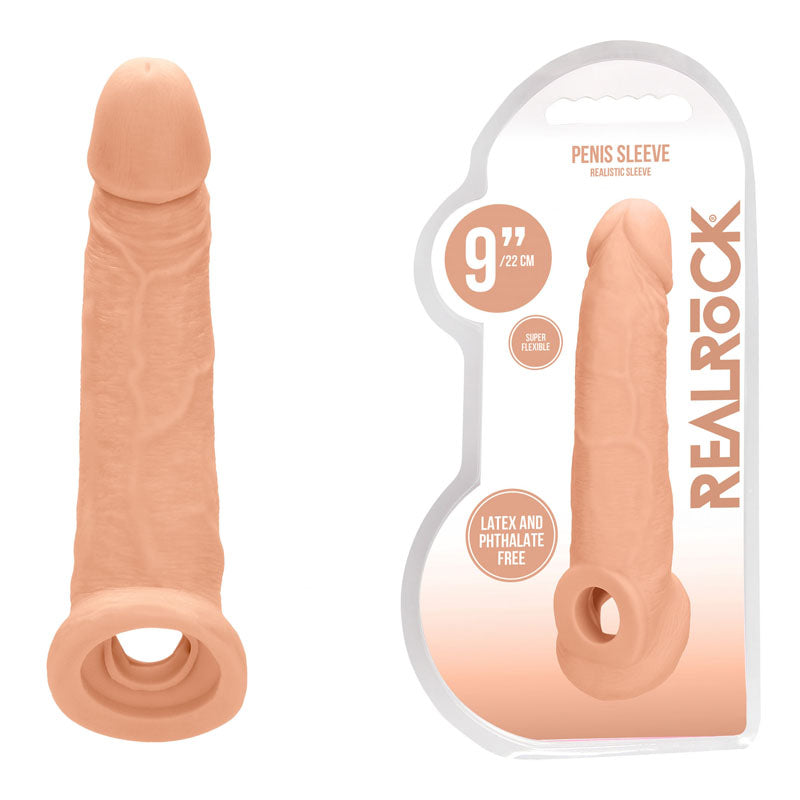 REALROCK Realistic Penis Extender with Rings 22.9 cm Sleeve Penis Sleeve 9 Inches Vanilla > Sex Toys For Men > Penis Sleeves