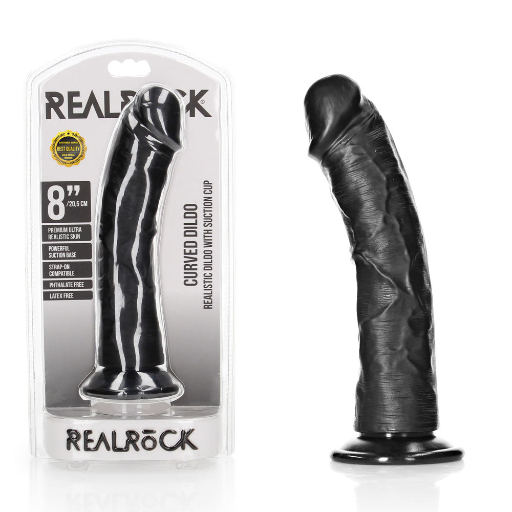 RealRock Curved Dildo with Suction Cup 8 Inch Black
