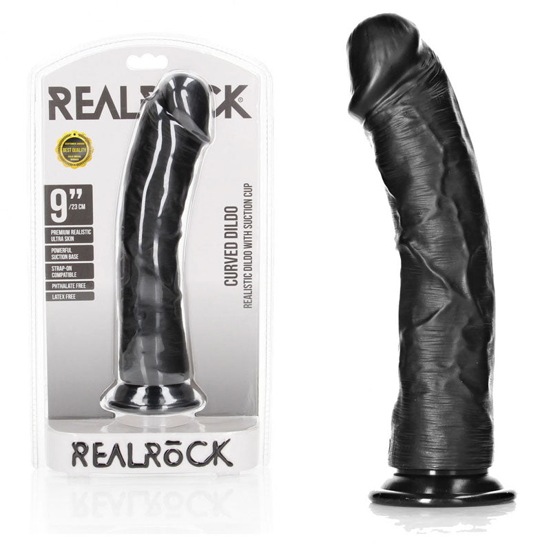 RealRock Realistic Curved Dildo with Suction Cup – 23 cm PVC Dildo Black > Dildos > Realistic Dildos Main image