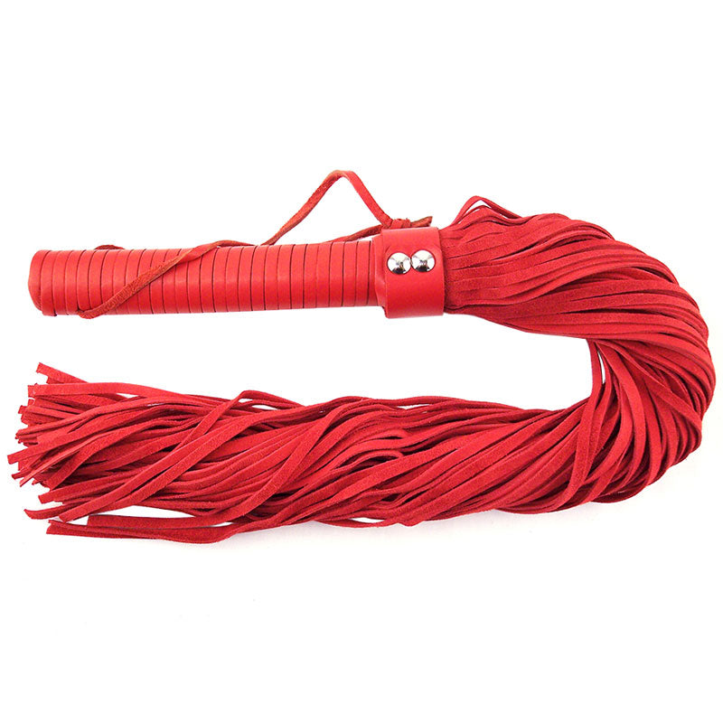 Rouge Garments Red Suede Flogger – Stylish Leather Handle Whip Default Title > Bondage Gear > Whips & Floggers Main image