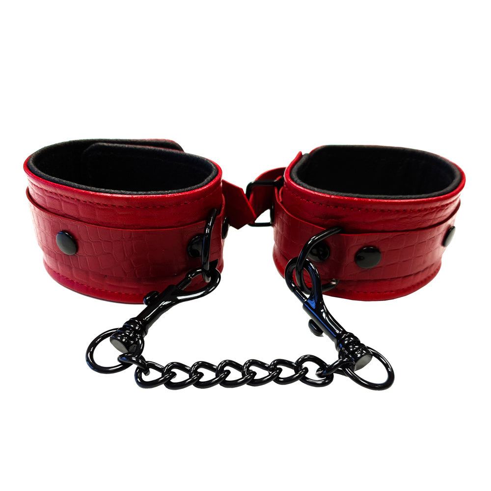 Rouge Garments Croc Print Leather Wrist Cuffs Burgundy Default Title > Bondage Gear > Handcuffs
