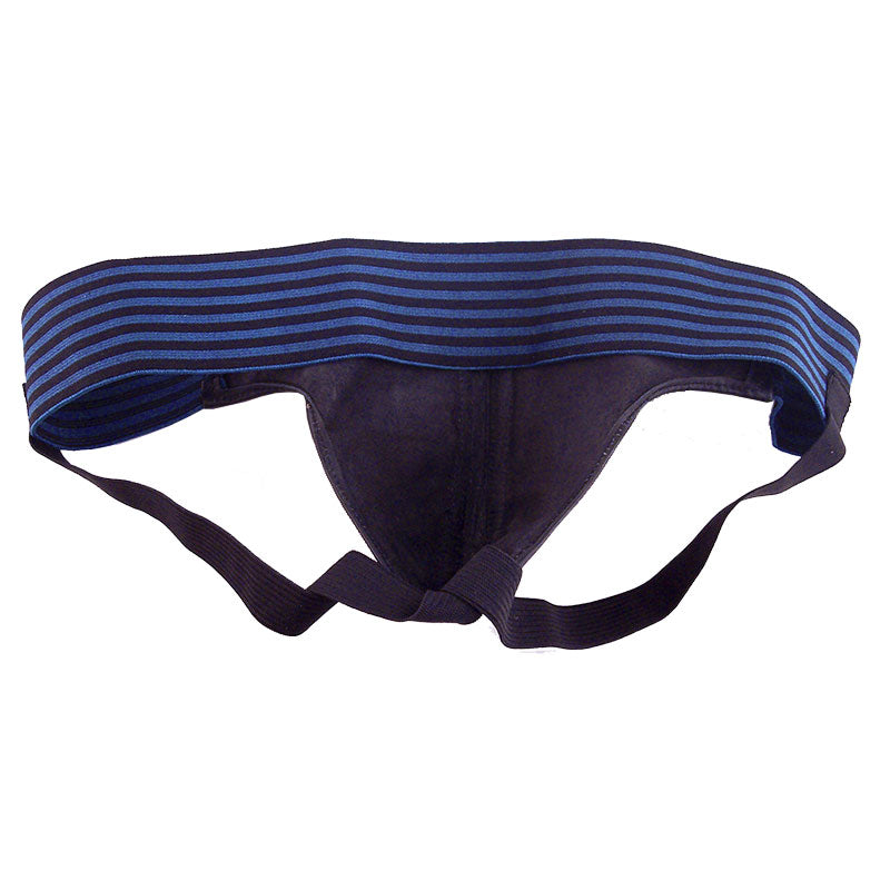 Rouge Garments Black and Blue Leather Jockstrap – Sporty Male Leather Jockstrap > Clothes > Mens Briefs