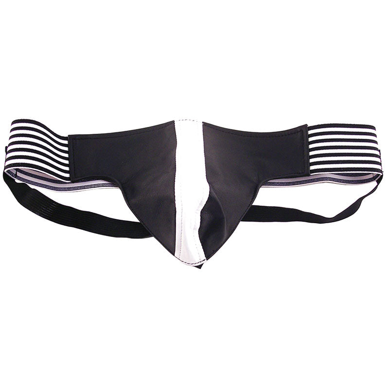 Rouge Garments Sporty Leather Jock (Black and White) – Leather Male Jockstrap > Clothes > Jockstraps