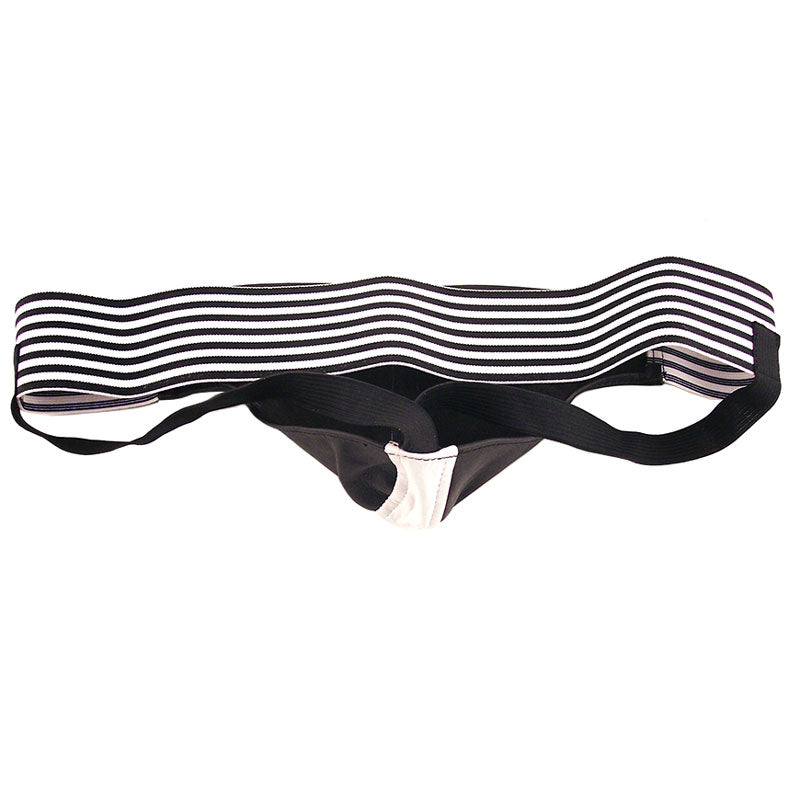 Rouge Garments Sporty Leather Jock (Black and White) – Leather Male Jockstrap > Clothes > Jockstraps