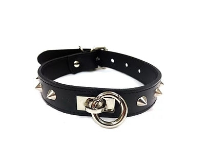 Rouge Leather O-Ring Studded Collar Black Medium Default Title > Bondage Gear > Collars