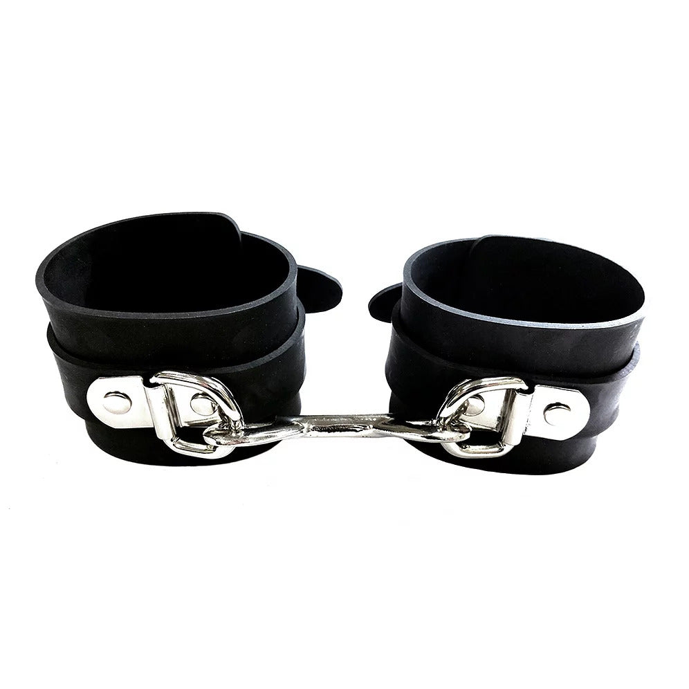 Rouge Garments Black Rubber Adjustable Wrist Cuffs Pair Default Title > Bondage Gear > Handcuffs