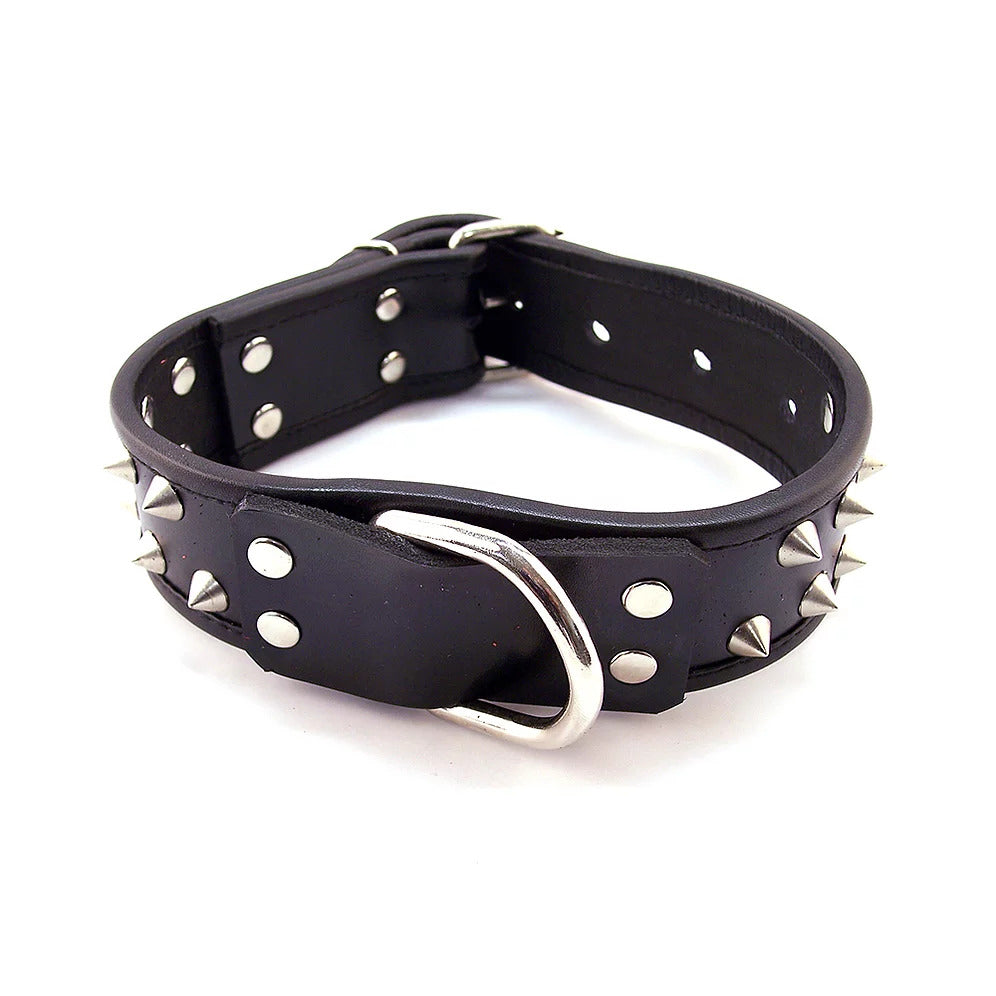 Rouge Garments Leather Studded Collar – Fully Adjustable 21.5 Inch Collar Default Title > Bondage Gear > Collars & Leashes