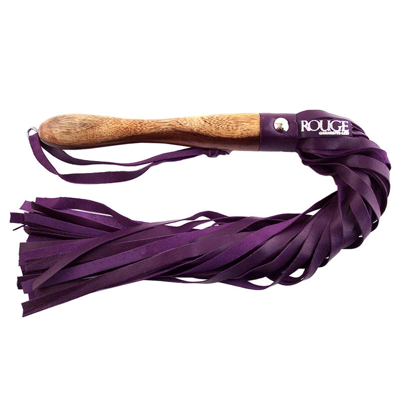 Rouge Garments Purple Leather Flogger – Wooden Handle Whip Default Title > Bondage Gear > Whips