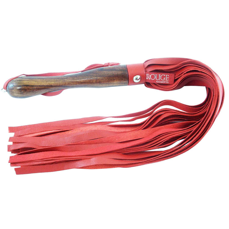 Rouge Garments Red Leather Flogger With Wooden Handle Default Title > Bondage Gear > Whips