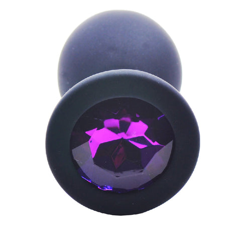 Black Silicone Anal Plug Large with Purple Diamond > Anal Range > Jewel Butt Plugs