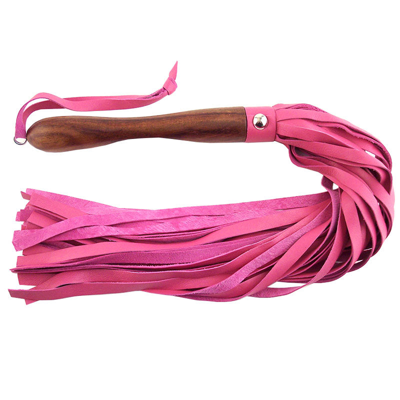 Rouge Garments Pink Leather Flogger With Wooden Handle Default Title > Bondage Gear > Whips