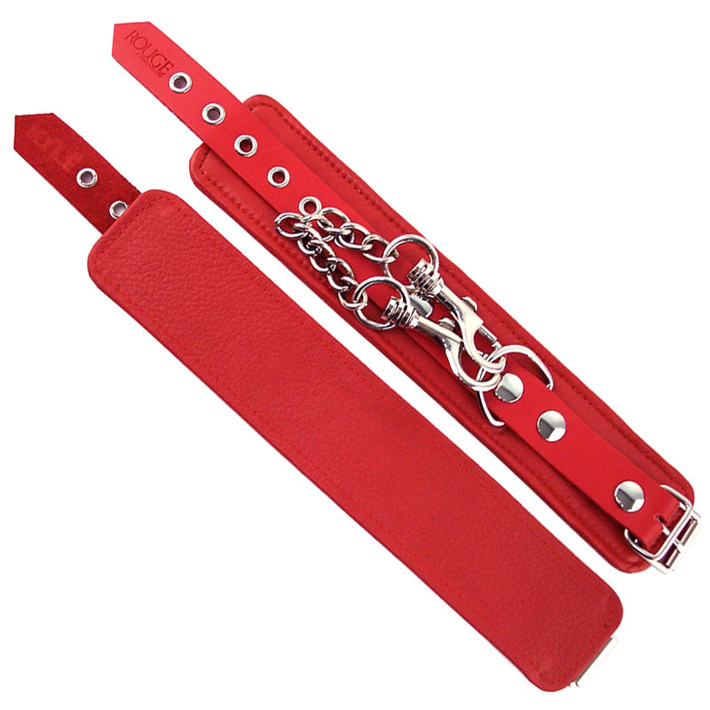 Rouge Garments Red Leather Wrist Cuffs With Buckles Default Title > Bondage Gear > Restraints
