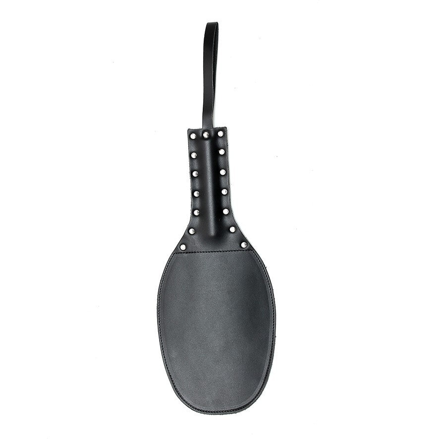 Round Oval Leather Paddle With Rivet Handle Black Finish Default Title > Bondage Gear > Paddles
