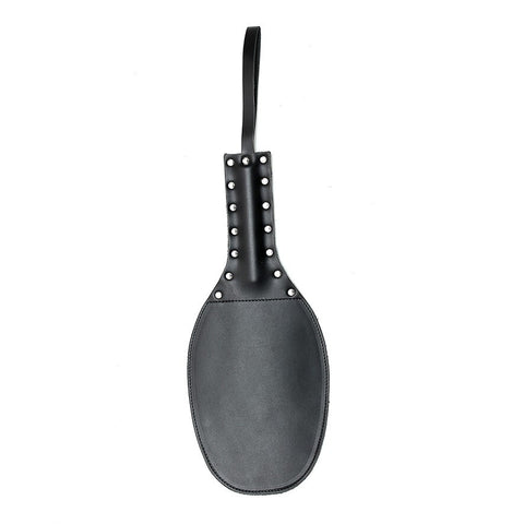 Round Oval Leather Paddle With Rivet Handle Black Finish Default Title > Bondage Gear > Paddles