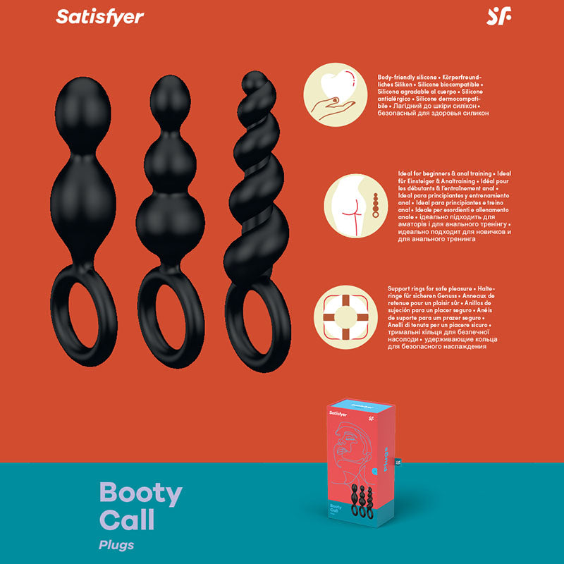 Satisfyer Booty Call Anal Plug Set Of 3 Black Silicone > Anal Range > Butt Plug Kits