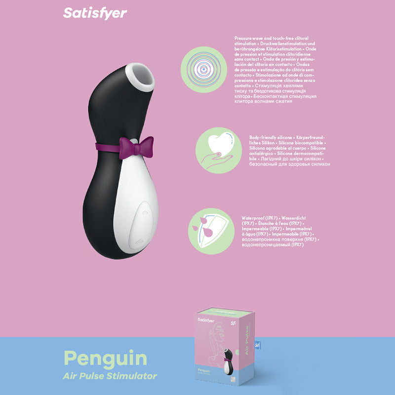 Satisfyer Penguin Touch Free USB Rechargeable Clitoral Stimulator Black AIR PULSATION