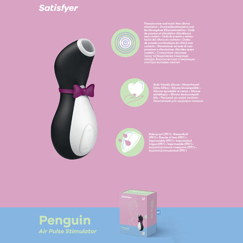 Satisfyer Penguin Touch Free USB Rechargeable Clitoral Stimulator Black AIR PULSATION